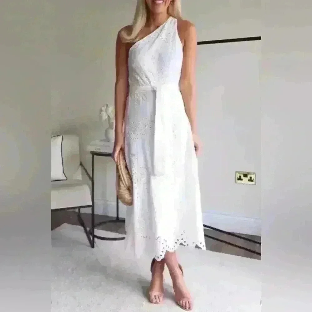 🔥🔥ZARA Asymmetric dress with embroidery oyster white - Picture 3 of 9